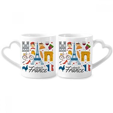 Imagem de Conjunto de canecas de porcelana para casais, arquitetura da bandeira nacional da França, coração