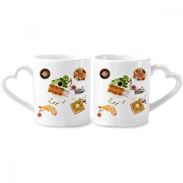 Imagem de Conjunto de canecas de porcelana tradicional de casal, de Singapura, com alça de coração