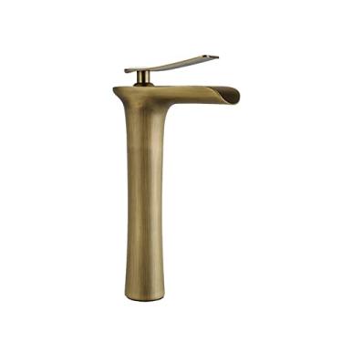 Imagem de LIDON Torneira de vaidade Torneira de cachoeira Torneiras de banheiro Torneiras de banheiro para pia 1 furo torneira da pia do banheiro furo único latão retro torneira da pia do banheiro para pia, preto B (cor: antigo A)