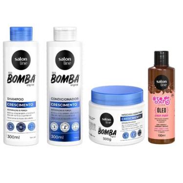 Imagem de Kit Bomba Shampoo Condicionador Máscara E Óleo De Coco - Salon Line