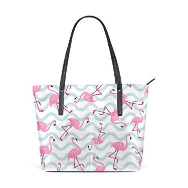 Imagem de Bolsa de ombro para mulheres, sacola de couro para compras, grande, trabalho, sem costura, decoração de flamingo, rosa, bolsa casual