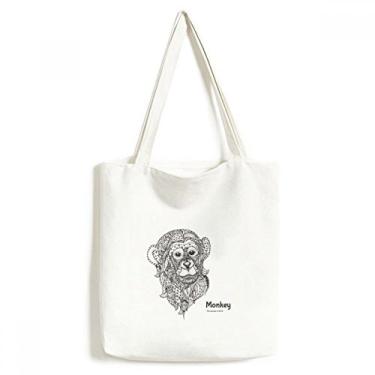 Imagem de Bolsa de lona com estampa de macaco de boca grande bolsa de compras casual bolsa de mão