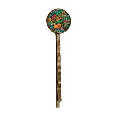 Imagem de Tiara de cabelo retrô de metal com estampa decorativa e flores abstratas coloridas