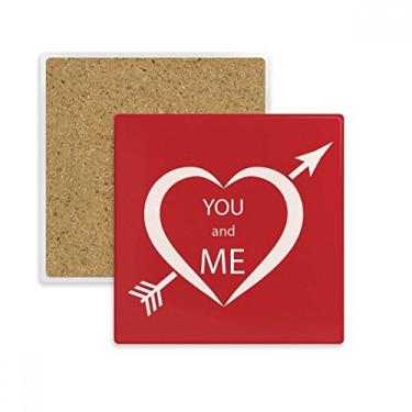 Imagem de Porta-copos quadrado You And Me para dia dos namorados, vermelho, branco, suporte de subplaca, pedra isolante