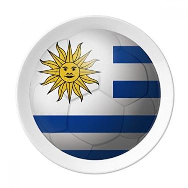 Imagem de Prato de futebol americano com bandeira nacional do Uruguai de porcelana decorativa salver louça de jantar