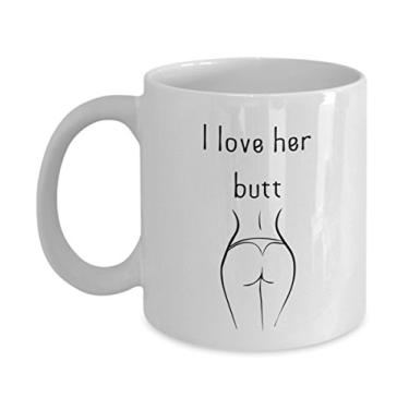 Imagem de I Love His Beard I Love Her Butt Canecas – Chá divertido de cacau quente – Ideia de de Natal