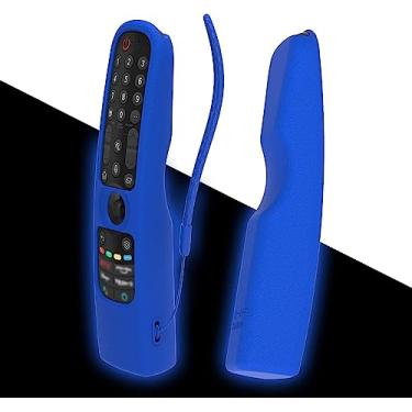 Imagem de SIKAI Capa de silicone para LG AN-MR21GA / AN-MR21GC MR22GN MR22GA Magic Remote, capa protetora à prova de choque para controle remoto LG Smart TV 2021/2022, design em pé, antiperda com laço (brilho azul)