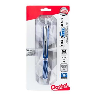 Imagem de Pentel Energel Alloy Caneta de gel líquido retrátil (0,7 mm), linha média, barril azul marinho, tinta preta, 1 pacote (BL407CBPA)