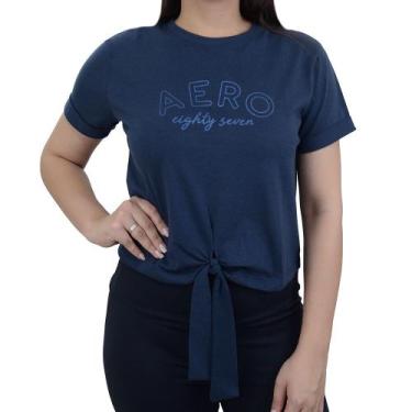 Imagem de Camiseta Feminina Aeropostale Mc Cropped Silkada Azul Marinho - 989017