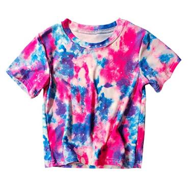 Imagem de Camisetas divertidas para meninos e meninas com estampa tie dye manga curta gola redonda camisetas infantis roupas de verão, Rosa choque, 5-6 Anos