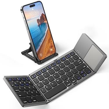 Imagem de Samsers Teclado Bluetooth dobrável com touchpad, teclado portátil sem fio com suporte, teclado dobrável ultra fino de tamanho completo recarregável para tablet e laptop Android, Windows, iOS, tablet e