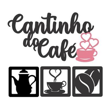 Imagem de Placa decorativa Cantinho do Café com 4 peças em MDF Preto com Rosa
