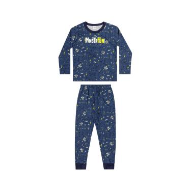 Imagem de Pijama com Camiseta e Calça em Meia Malha Elian 12 Azul  menino