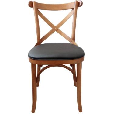 Imagem de Cadeira Bruna X Selva Estofada Facto Preto Madeira Maciça Gourmet Sala Jantar Cafeteria Castanho Mogno
