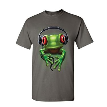 Imagem de Camiseta masculina DJ Frog with Headphones Cute Animal Music Wildlife Rock, Carvão Ativado, M