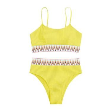 Imagem de Conjunto de biquíni feminino grande dividido verão praia sexy saia biquíni conjunto de biquíni, Amarelo, G