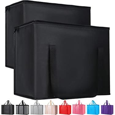 Imagem de Pacote com 10 sacola de compras de mergulho reutilizável extragrande, sacos térmicos, Bodaon Cooler com parte superior com zíper, preto