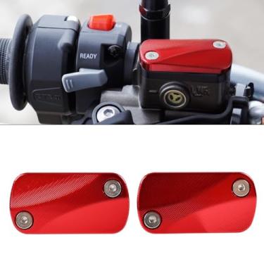 Imagem de OICCTBF Tampa do reservatório de freio dianteiro para Sur Ron Ultra Bee 2022 2023, substituição da tampa do reservatório de óleo fluido de alumínio Dirt Bike esquerda e direita (vermelha)