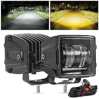 Imagem de KARSAM Cubo de 7,5 cm de 100 W, lâmpada de neblina quadrada branca off-road e âmbar com chicote de fiação de plugue DT, luz de vala de inundação para caminhões Jeep SUV, Ford F150 Tacoma Raptor