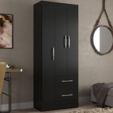 Imagem de Guarda-Roupa Solteiro Nobre 3 Portas 2 Gavetas - Preto
