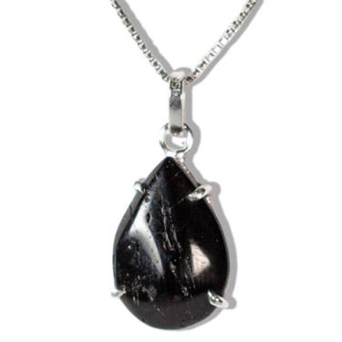 Imagem de Colar Gota Pedra Turmalina Preta 14mm Natural Prata 950
