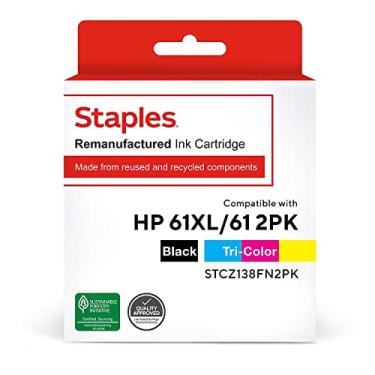 Imagem de STAPLES Cartucho de tinta remanufaturado de substituição para HP 61XL/61 (1 preto e 1 tricolor)