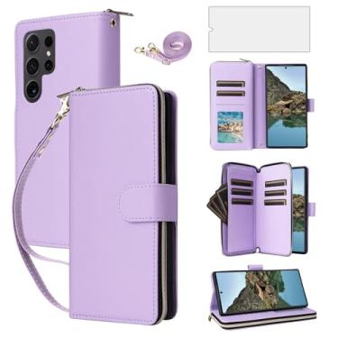 Imagem de Asuwish Capa de celular para Samsung Galaxy S24 Ultra 5G com protetor de tela de vidro temperado e carteira com zíper, compartimento para cartão, suporte, acessórios para celular S24Ultra 24S S 24
