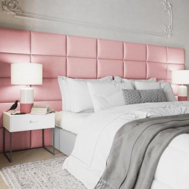 Imagem de Kit Cabeceiras Estofada Modular Para Cama Solteiro Casal King ou Super King Painel Módulos Adesivos (Rosa, King (210X40cm))