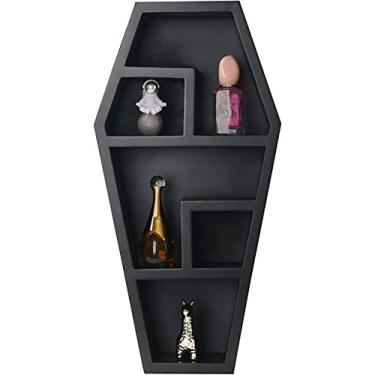 Imagem de Prateleira para caixão de madeira Gute, decoração gótica assustadora para banheiro, sala de estar ou quarto - preta, 35,5 cm de altura por 17,8 cm de largura e 10,1 cm de profundidade