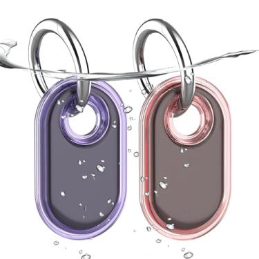 Imagem de Pacote com 2 unidades, à prova d'água, compatível com suporte Samsung Galaxy SmartTag2, capa protetora TPU GPS Tracker para Samsung Tag 2 com chaveiro, capa Smart Tag 2 antiarranhões (rosa roxo)
