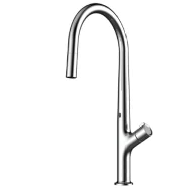 Imagem de Torneira de cozinha cinza com pistola de latão inteligente, design de indução, alça única removível, controle duplo de água fria e quente, torneira de pia de 2 funções, cromada