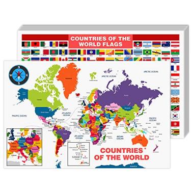 Imagem de Mapa educacional de todos os países e bandeiras do mundo | Ótima ferramenta de aprendizagem para crianças e adultos | Cartão de 36 kg (216 gsm) | 28 x 43 cm | 10 por pacote