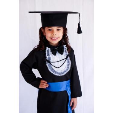 Imagem de Kit beca infantil com faixa simples, capelo dobrável e canudo camurça 