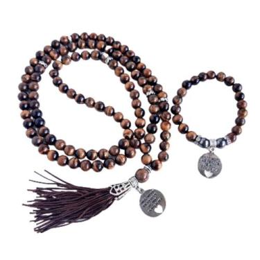 Imagem de Kit Japamala 108 Contas E Pulseira Pedra Natural Olho Tigre - Encanto 