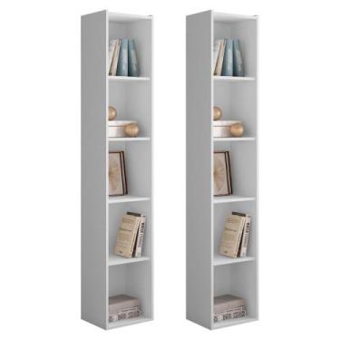 Imagem de Kit 2 Estantes Livreiro Organizador Multiuso Janaína 5 Nichos Branco -