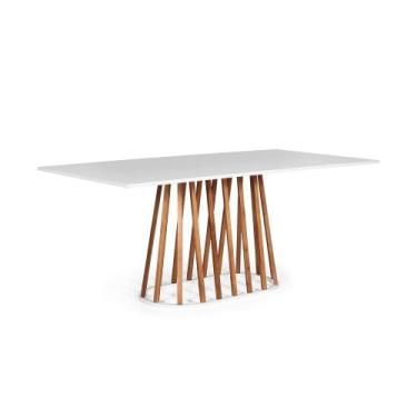 Imagem de Mesa de Jantar Retangular 6 Lugares 160x90cm Base Madeira Gabi Branca 