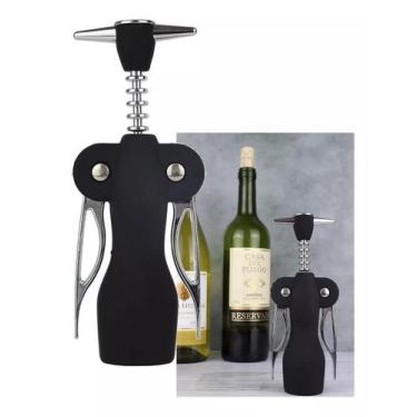 Imagem de Abridor De Vinhos Saca Rolhas Preto Cromado Manual Inox - TESLA STORE