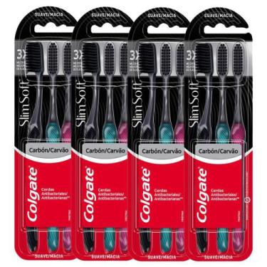 Imagem de Kit 12 Escovas Dental Colgate Slim Soft Black