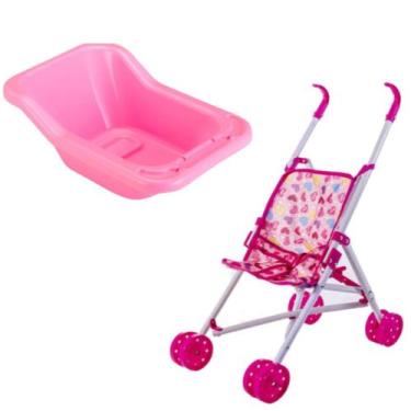 Imagem de Banheira P/ Boneca Reborn + Acessórios Carrinho de Passeio - Monte Líb