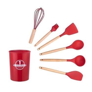Imagem de Utensílios de Cozinha de Silicone com 1 Suporte 6 pçs - Em Casa Tem - 