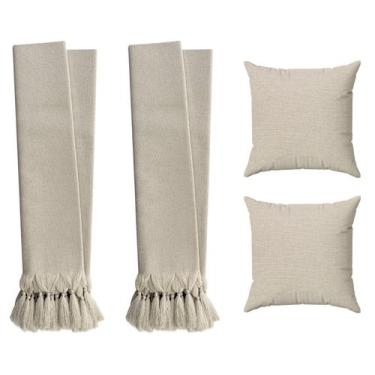 Imagem de Kit 2 Mantas Para Sofá Cama Luxo 2,20m + 2 Capas De Almofadas Bege Cru