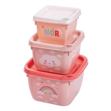 Imagem de Conjunto de Potes de Plástico Infantil Bebê Conect 3 Unidades Quadrado