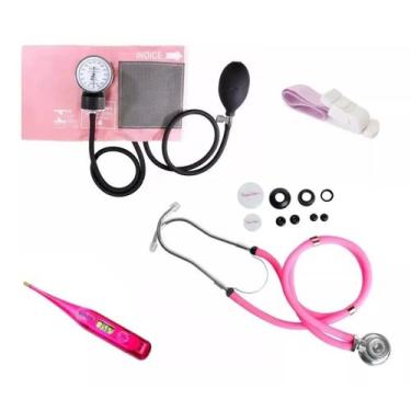 Imagem de Kit Enfermagem Esfigmomanômetro Esteto Garrote Termometro - Premium,  