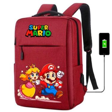 Imagem de Mochila USB Escolar Estampa Infantil Mario Bros Notebooks, Trabalho Es