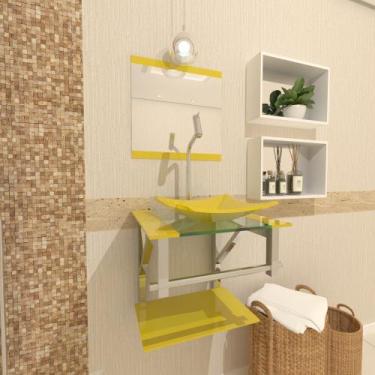 Imagem de Gabinete de vidro para banheiro 40cm inox  amarelo com torneira - CUBA