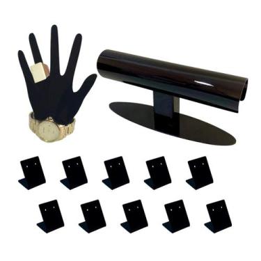 Imagem de Expositor de brinco pequeno + mão + Pulseira Redondo - Preto - Acrihom