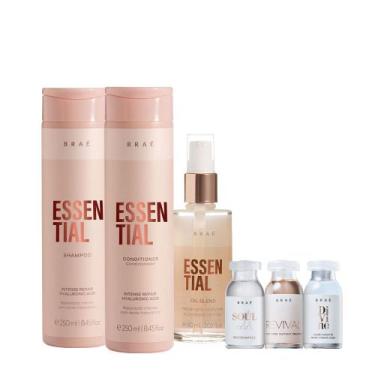 Imagem de Kit Braé Essential Shampoo Condicionador Sérum e Ampolas (6 produtos)