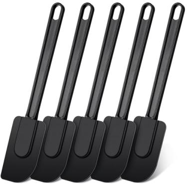 Imagem de meekoo Conjunto de 5 espátulas de silicone resistentes ao calor, para cozinhar, misturar, espalhar, assar, lavagem na máquina (preto, 25 cm)