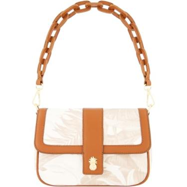 Imagem de Tommy Bahama Bolsa tiracolo feminina, bolsa de ombro pequena com aba de lona floral com alça ajustável e acabamento de couro, multi