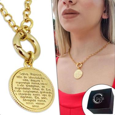 Imagem de Colar Corrente Portuguesa Medalha Salve Rainha Banhado a Ouro - GRANAD